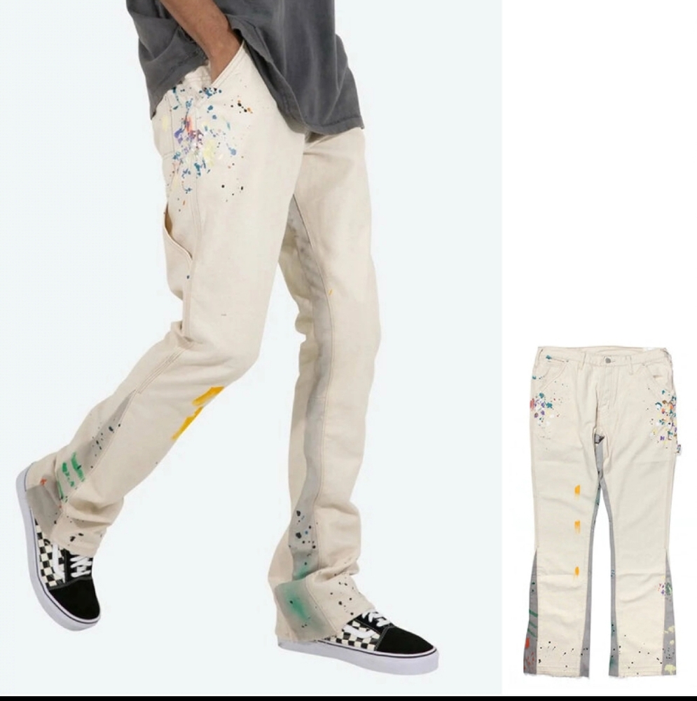 MNML Cream Paint Splatter Untility Denim